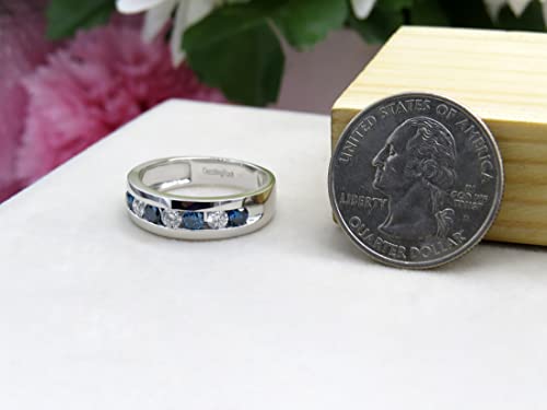 Dazzlingrock Collection 0.85 Cttw Round White & Blue Diamond Mens Anniversary Wedding Ring, 14K Solid White Gold, Size 9