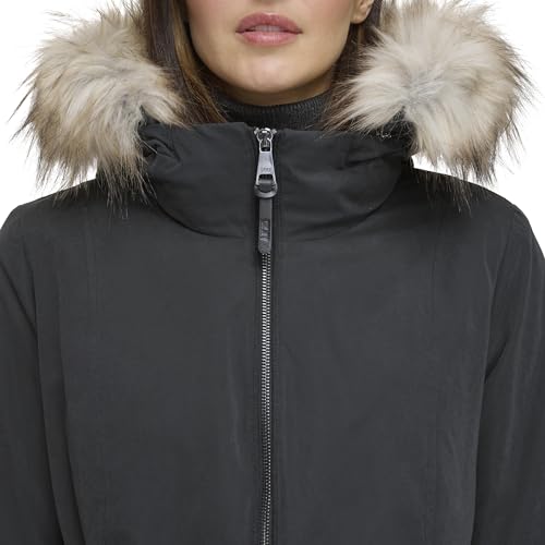 DKNY Women's Faux-Fur Trim Anorak Coat, Black