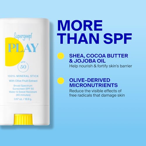 Supergoop! PLAY Mineral Stick SPF 50, 0.67 oz - On-the-Go Broad Spectrum Face Sunscreen - Water Resistant - Vegan