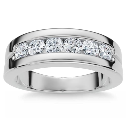 P3 POMPEII3 Pompeii Men's 5/8Ct Diamond 6-Stone Polished Wedding Ring Lab Grown 10k Gold - Size 6 (F/G,VS1-VS2)