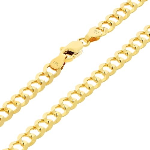 Nuragold 14k Real Yellow Gold Cuban Curb Solid Link Chain Necklace - 5mm - 22"