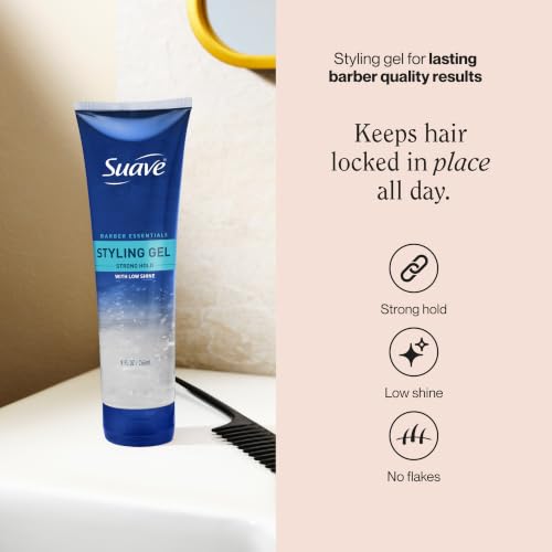 Suave Men Barber Essentials Hair Gel, Strong Hold & Low Shine, 9 oz