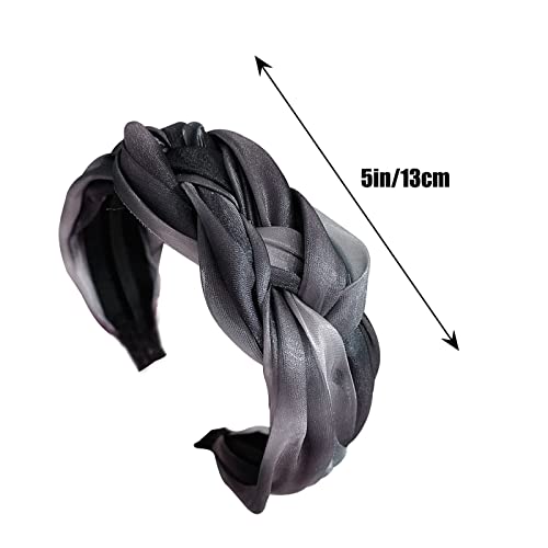 Knotted Headband Wide Headbands for Women Gray Braided Satin Headband