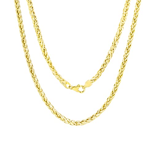 Nuragold 14k Real Yellow Gold 3mm Palm Wheat Spiga Round Chain Necklace - 24"