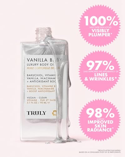 Truly Beauty Vanilla Baby Luxury Body Oil | Hydrating Shimmer Oil for Glow