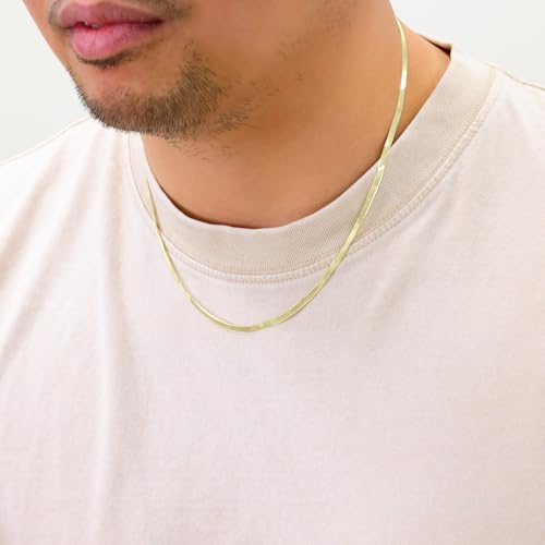 Nuragold 14k Real Yellow Gold Herringbone 3mm Chain Flexible Necklace - 20"