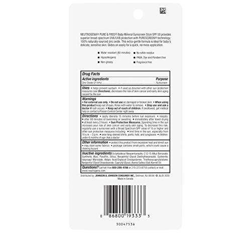 Neutrogena Pure & Free Baby Mineral Sunscreen Stick SPF 50, 0.47 oz, 2 Pack