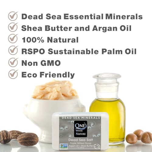 DEAD SEA Salt SOAP 3 PK - Shea Butter, Argan Oil, Magnesium, Sulfur, Minerals. All Skin Types, Problem Skin. Acne Treatment, Eczema, Psoriasis, Therapeutic, Natural, Fragrance Free, 7 oz Bars