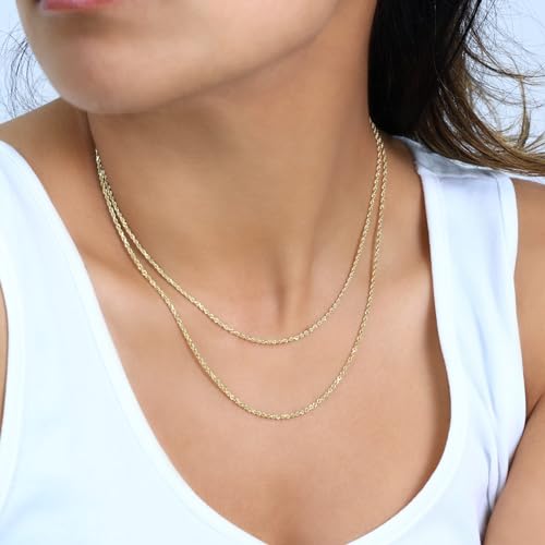 Nuragold 10K Real Yellow Gold Solid Rope Chain Diamond Cut Italian Necklace - 26",1.5mm