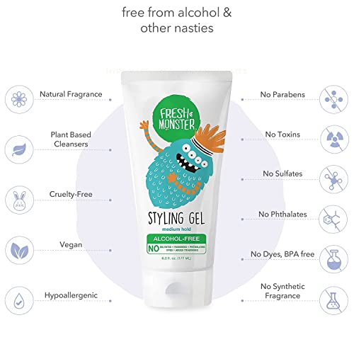 Fresh Monster Kids Hair Styling Gel, Medium Hold, Alcohol-Free, 6 oz