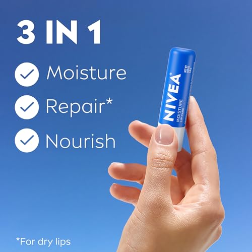 NIVEA Moisture Lip Care, Hydrating Lip Balms with Shea Butter, 4 x 0.17 OZ