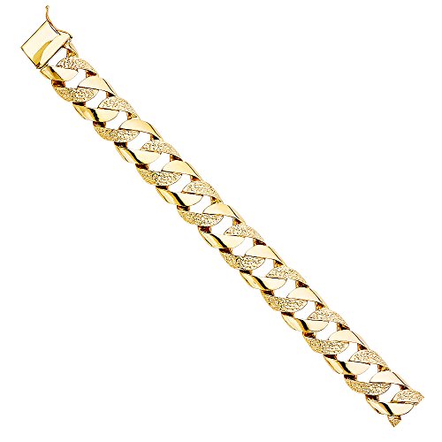 14k REAL Yellow Gold Men's Nugget Cuban Link Bracelet - 9"