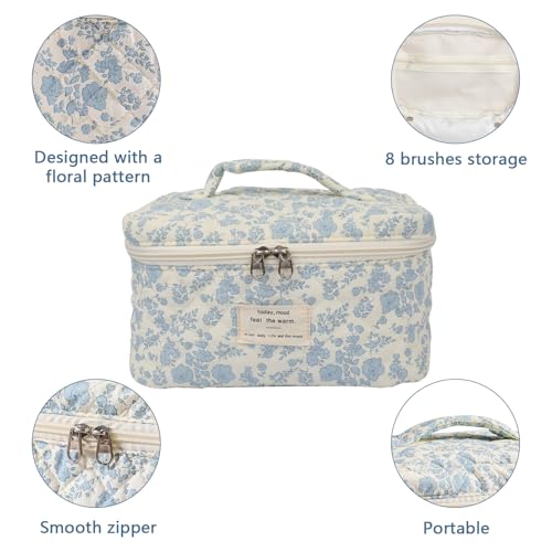 Gosect Large Makeup Bag, Cute Cosmetic Bag for Women Girls, Floral Coquette Aesthetic Toiletry Bag, Travel Make Up Organizer Bag (BDLH)