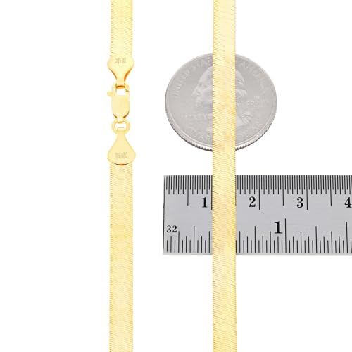 Nuragold 10k Real Yellow Gold Herringbone 5mm Chain Flexible Necklace - 16"