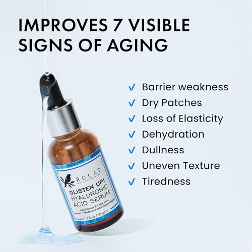 Eclat Skincare Hydrating Hyaluronic Acid Serum for Face – 2.5% Hyaluronic Acid + 3% B5, Green Tea & Jojoba Oil - Moisturizing & Plumping Formula for Radiant & Smoother Skin 1 Fl Oz