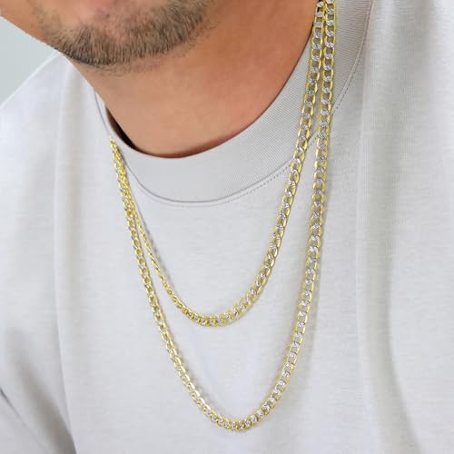Nuragold 14K Real Yellow Gold Cuban Curb Pave Diamond Cut Chain Necklace - 5.5mm,22"