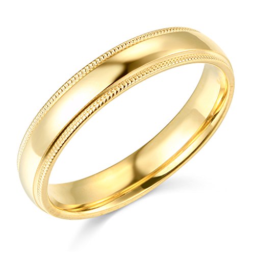 14k Yellow Gold 4mm Comfort FIT Plain Milgrain Wedding Band - Size 8