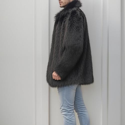 Colf Men's Winter Parka Coat Lapel Faux Fur Jacket (Black,Large)