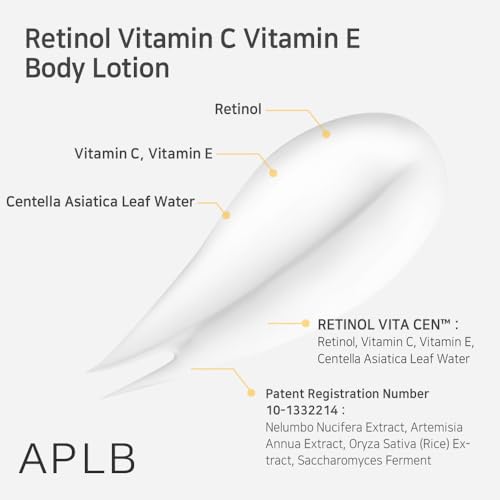 APLB Retinol Vitamin C Vitamin E Body Lotion | RETINOL VITA CEN™ 9.3% 10.14 FL.OZ/Korean Skincare, Long lasting hydration, Wrinkle Care, Revitalize for gentle and improve skin texture