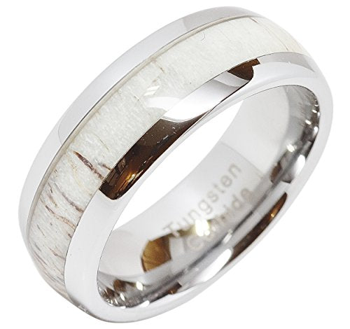 100S JEWELRY Tungsten Ring For Men Women Wedding Band Deer Antler Inlaid Dome Shape Size 6-16 (12)