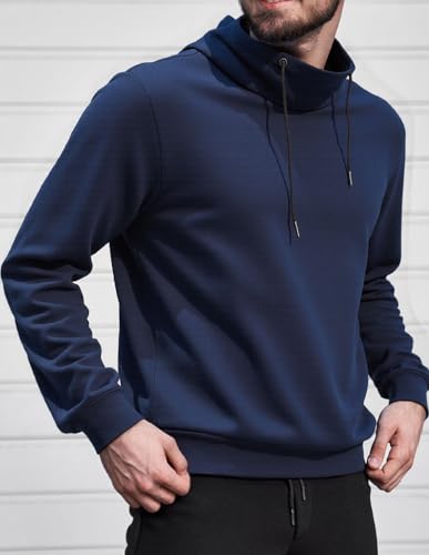 fit space Men's Tailored Relaxed Fit Sweatshirts & Full Zip Hoodie Turtleneck Athleisure Pullover with Zipper Pockets (Navy Pullover,X-Large)