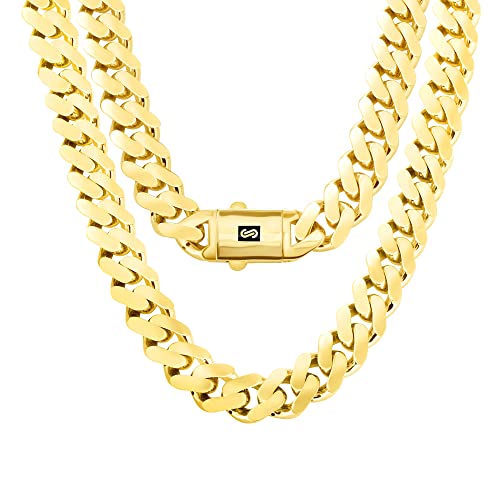 Nuragold 10k Real Yellow Gold Monaco 15mm Miami Cuban Chain Mens Necklace - 24"