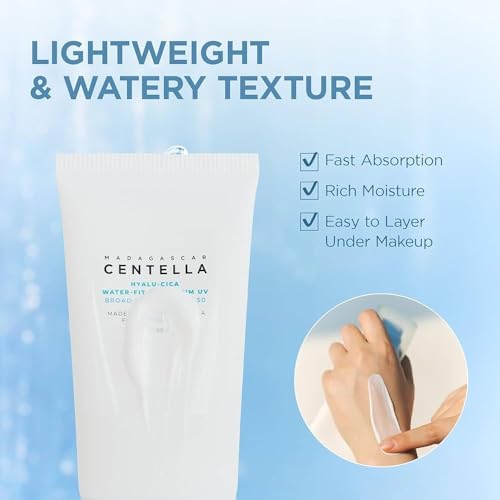 Centella Hyalu-Cica Water-Fit Sun Serum UV, Korean Sunscreen SPF 50, Centella Sunscreen, Travel Essentials, Sunscreen with Hyaluronic Acid, No White Cast, Korean Skin Care, 50ml - 2 Pack