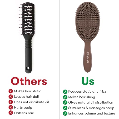 FRAMAR Soft Boar Bristle Hair Brush For Women, Boars Hair Brush For Women