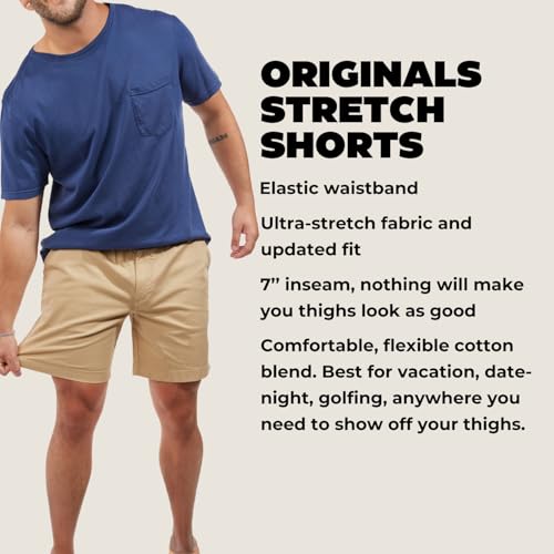 Chubbies Chino Shorts Men 7 Inch - Mens Shorts Casual with Elastic Waistband, Side and Back Pockets, Stretch Cotton Blend (The Travertines, Small)