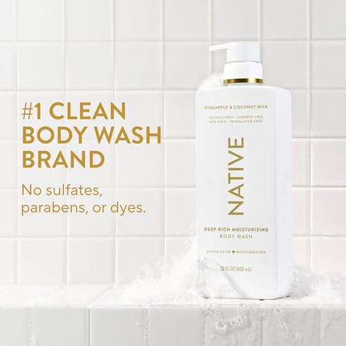 Native Moisturizing Body Wash, Clean & Gentle 24-Hour Hydration with Shea Butter, for Sensitive & Dry Skin, for Women & Men, Sulfate-free, Paraben-free, Pineapple & Coconut Milk, 22 fl oz