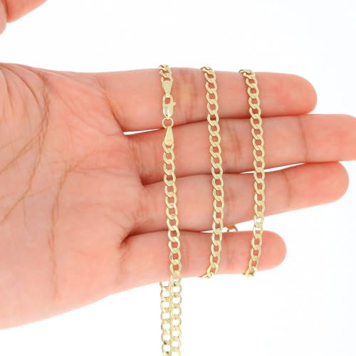 Nuragold 14k Real Yellow Gold Cuban Curb Link 3.5mm Chain Necklace, 16"-30" - 18"