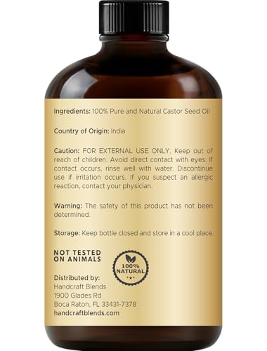 Handcraft Blends Cold-Pressed Jamaican Black Castor Oil 4 Fl Oz | Glass Bottle | Lash Brushes | 100% Pure and Natural | Premium Grade Carrier Oil | Hair, Eyelashes and Eyebrows | Hair and Body