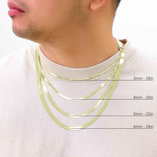 Nuragold 14K Real Yellow Gold Herringbone Chain Flexible Necklace (3mm-7mm) - 3mm,18"