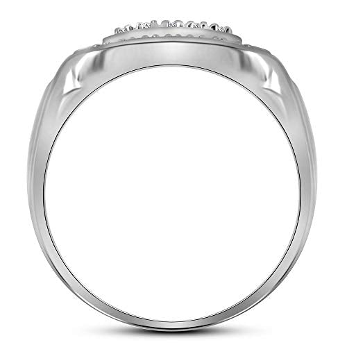Sonia Jewels Solid 925 Sterling Silver Real Natural Diamond Mens Square Frame Cluster Anniversary Ring 1/10 Carat - Size - 11 (.11 Cttw)