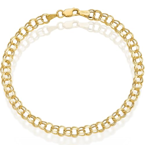 IceCarats 10K Yellow Gold 4.5mm Link Chain Double Charm Bracelet, 7 inch