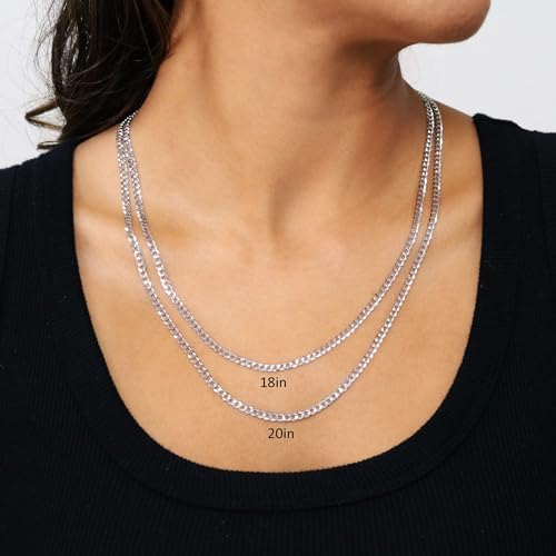 Nuragold 10k Real White Gold Cuban Curb Solid Link Chain Necklace - 3mm - 20"