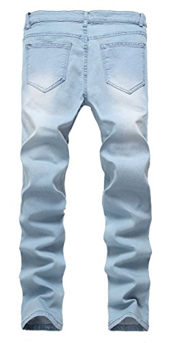 Qazel Vorrlon Men's Skinny Stretch Jeans Slim Fit Ripped Jeans Destroyed Distressed Pants,Light Blue,30