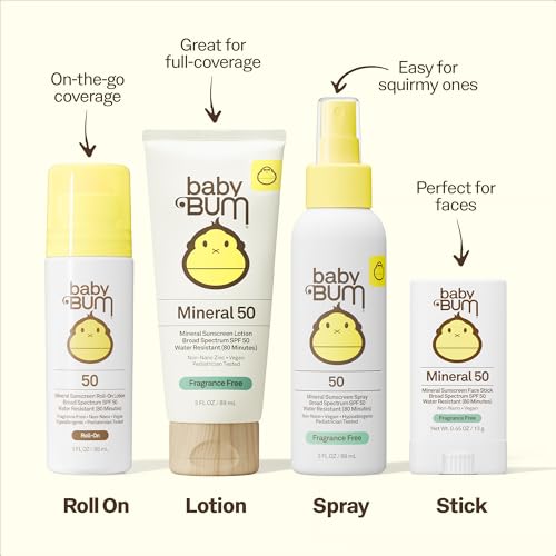 Sun Bum Baby Bum Mineral SPF 50 Sunscreen Stick - Hawaii 104 Act Compliant (Without Octinoxate & Oxybenzone) - UVA/UVB Face and Body Protection - Unscented for Sensitive Skin - Travel Size - 0.45 Oz