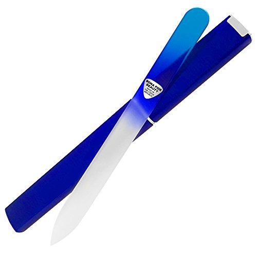 Bona Fide Beauty Glass Nail File with Case (Aqua Cobalt), Made in Czech