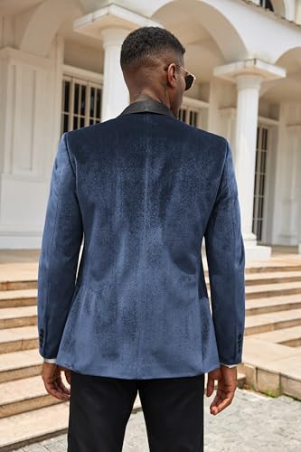 COOFANDY Men Velvet Blazer Slim Fit Suit Jacket Luxury Shawl Lapel Tuxedo Jackets One Button Casual Suit Sport Coat Navy Blue