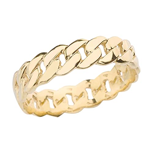 10K Yellow Gold 5mm Wide Men s Cuban Link Chain Eternity Band Ring - Size 10