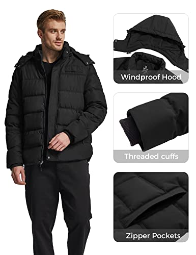 wantdo Men's Windproof Hooded Thicken Winter Coat Puffer Jacket with Hood (Black, Medium)