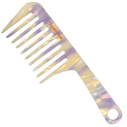 MANETURAL D1 | Wide Tooth Handle comb for Curly Hair| Elevates, Preserves Curl, Eliminates frizz, Acetate comb(White Purple)