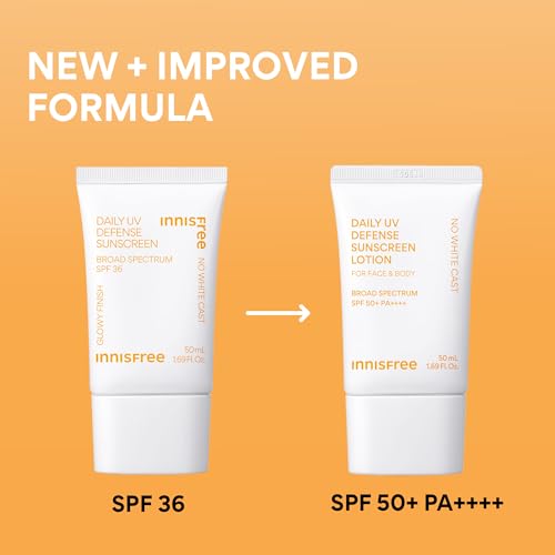 innisfree Daily UV Defense Sunscreen SPF 50+ PA++++, Korean Face & Body Sunscreen, Invisible Finish, Broad Spectrum, No White Cast, Lightweight, Hydrating, Available in Gift Sets & Jumbo