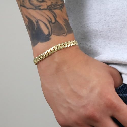 Nuragold 14K Real Yellow Gold Solid Miami Cuban Link Chain Italian Bracelet - 9",7mm