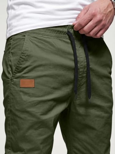 JMIERR Mens Casual Joggers Pants - Cotton Drawstring Chino Cargo Pants Hiking Outdoor Twill Track Jogging Sweatpants Travel Essentials Pants with Pockets for Men, M, B Green