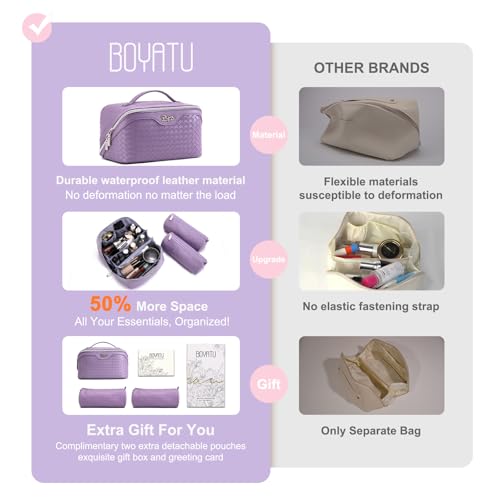 BOYATU Travel Makeup Bag Cosmetic Bags for Women: 3 Pcs Set Make up Bag