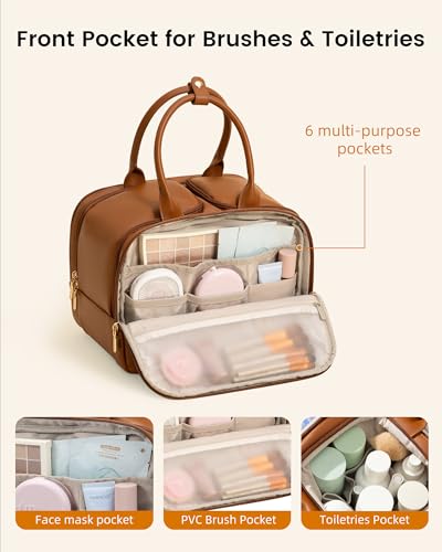 LOVEVOOK Large Makeup Bag for women, Leather Travel Toiletry Bag