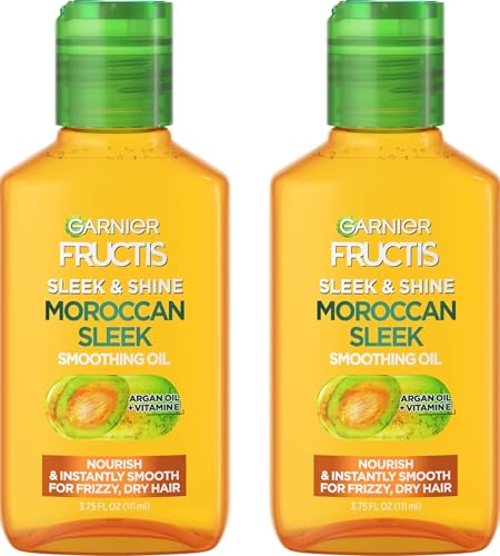 Garnier Fructis Sleek & Shine Moroccan Sleek Smoothing Oil for Frizzy, Dry Hair, Argan Oil, 3.75 Fl Oz, 2 Count (Packaging May Vary)
