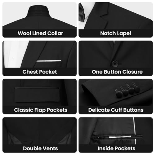 MAGE MALE Men's 2 Piece One Button Suits Set Slim Fit Tuxedo Blazer Jacket and Pants for Party & Wedding Black
